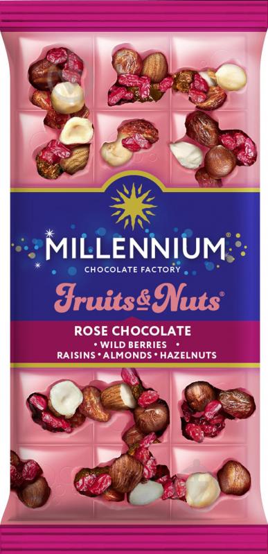 Шоколад Millennium Fruits&Nuts с миндалем цельным лесным орехом клюквой и изюмом 80 г - фото 1