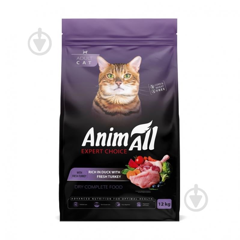 Корм сухий для котів AnimAll для дорослих котів зі свіжою індичкою та качкою 12 кг - фото 1 Корм сухий для котів AnimAll для дорослих котів зі свіжою індичкою та качкою 12 кг - фото 1