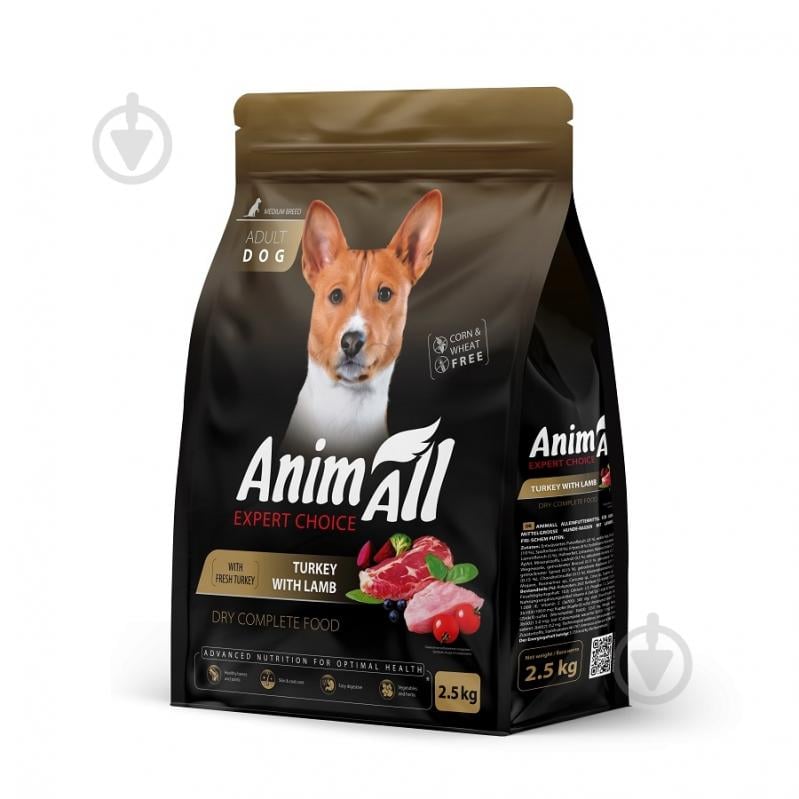 Корм сухой AnimAll для взрослых собак средних пород со свежей индейкой и ягненком 2,5 кг - фото 1