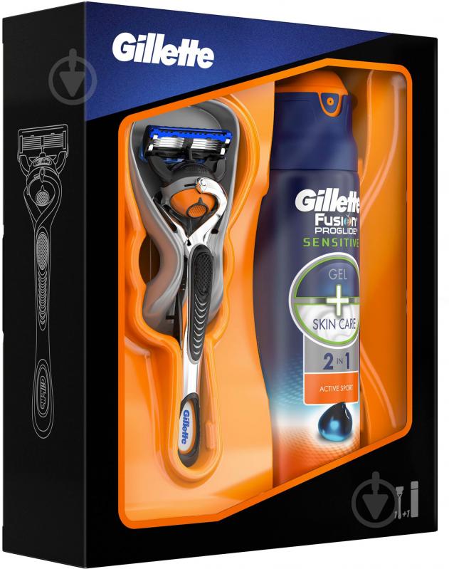 Подарунковий набір Gillette Fusion ProGlide чоловіча бритва з технологією Flexball + гель для гоління - фото 1