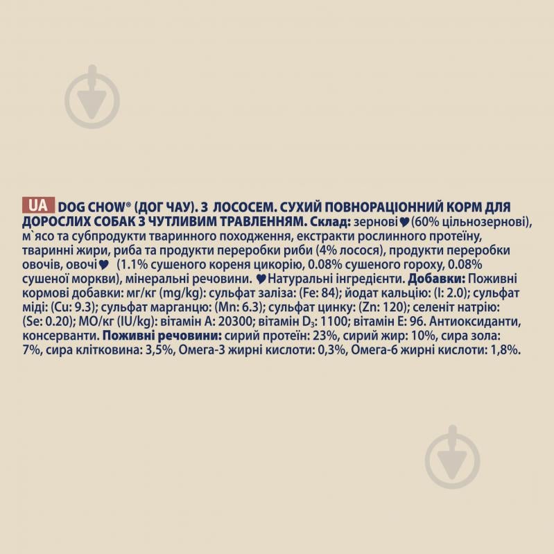Корм сухий Dog Chow by Purina Sensitive Adult 1+ для дорослих собак схильних до алергії з лососем 2,5 кг - фото 6 Корм сухий Dog Chow by Purina Sensitive Adult 1+ для дорослих собак схильних до алергії з лососем 2,5 кг - фото 6