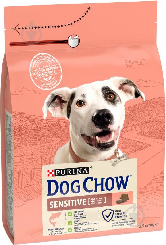 Корм сухий Dog Chow by Purina Sensitive Adult 1+ для дорослих собак схильних до алергії з лососем 2,5 кг - фото 2 Корм сухий Dog Chow by Purina Sensitive Adult 1+ для дорослих собак схильних до алергії з лососем 2,5 кг - фото 2