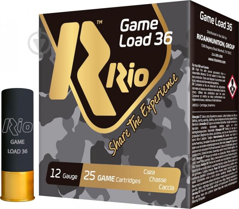 Патрони RIO Game Load-36 NEW 12/70 (Rio100) (1)/36 г (25шт) - фото 1 Патрони RIO Game Load-36 NEW 12/70 (Rio100) (1)/36 г (25шт) - фото 1