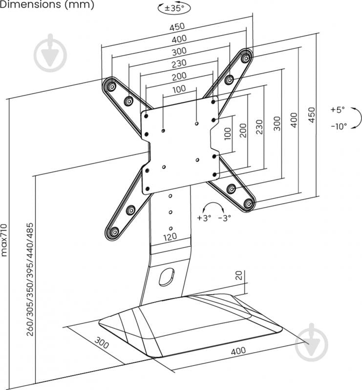 Подставка настольная для телевизора Kivi ТВ/TV BRACKET - Motion TV Stand поворотно-наклонные 32"-65" черный - фото 6