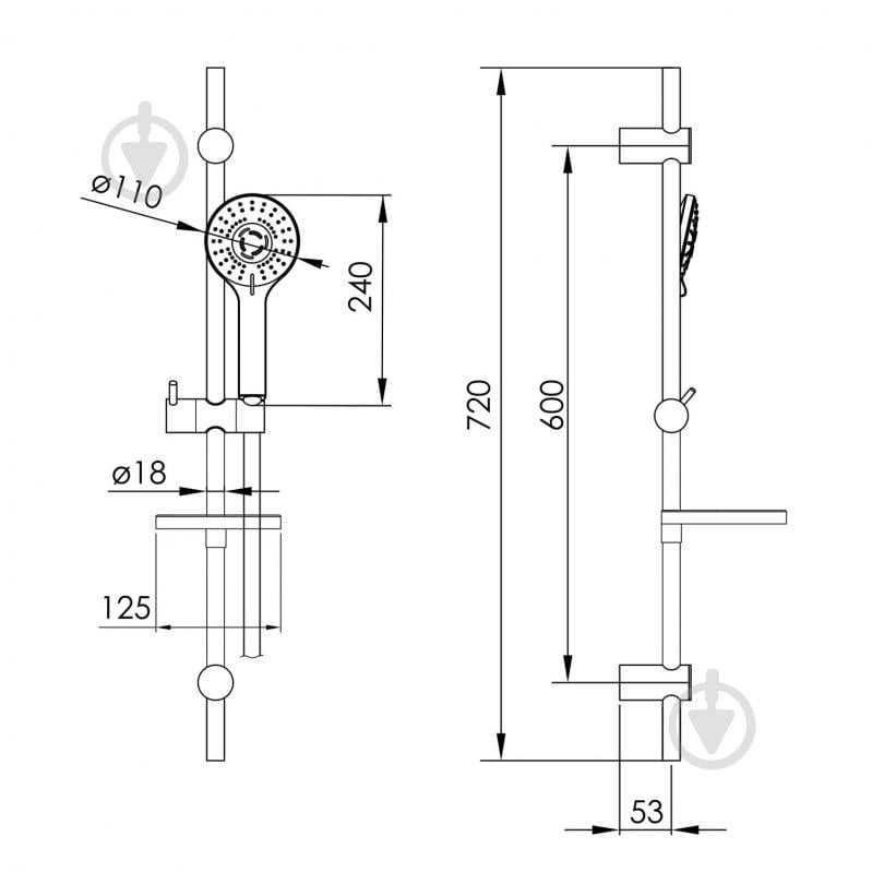 Душовий гарнітур Imprese лійка 3 режими, штанга 720 мм, мильниця, шланг PVC, хром - фото 2 Душовий гарнітур Imprese лійка 3 режими, штанга 720 мм, мильниця, шланг PVC, хром - фото 2