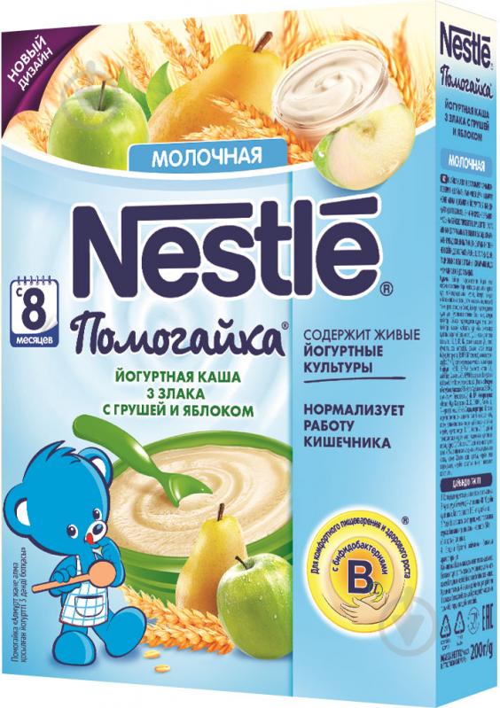 Каша молочна Nestle від 8 місяців Помогайка 3 злаки з грушею і яблуком 200 г - фото 1