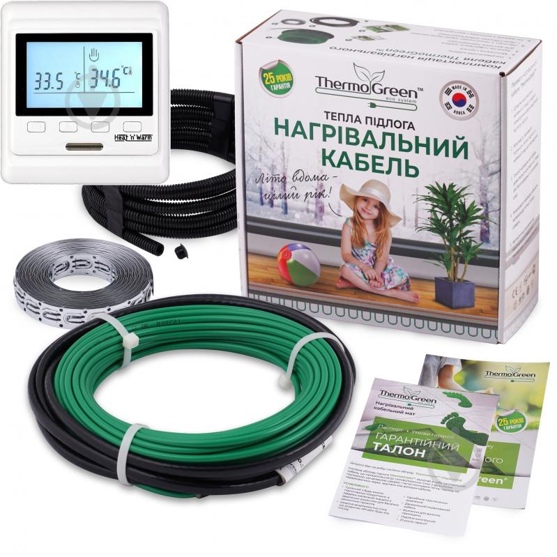 Нагревательный кабель Thermogreen TGCT140 2800W 140 м + Терморегулятор Grand Meyer програмируемый - фото 1