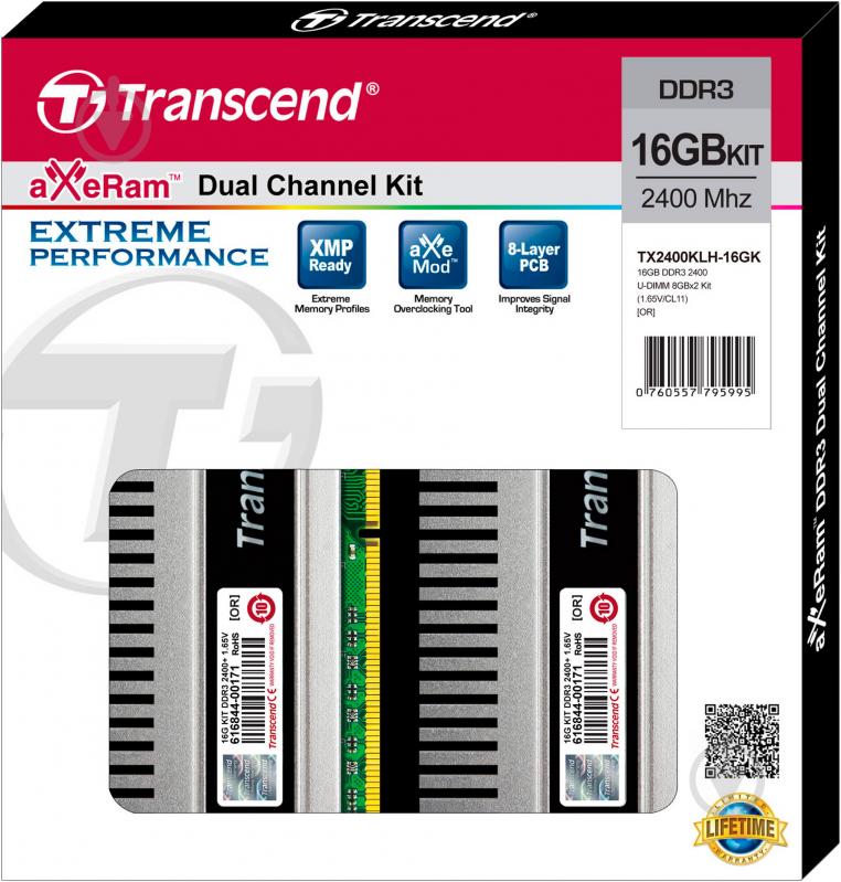 Оперативная память TRANSCEND DDR3 SDRAM 8 GB (2x4GB) 2400 MHz (TX2400KLH-16GK) - фото 3