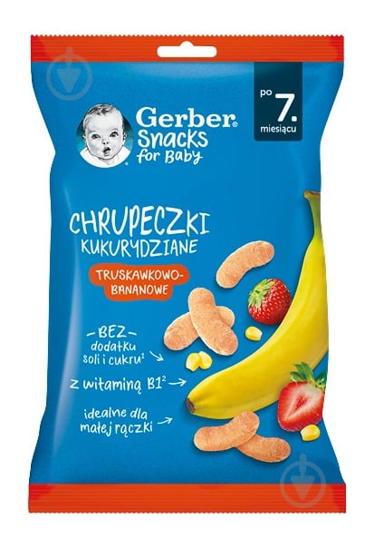 Снеки Gerber Кукурузные палочки с клубникой и бананом 28 г - фото 1