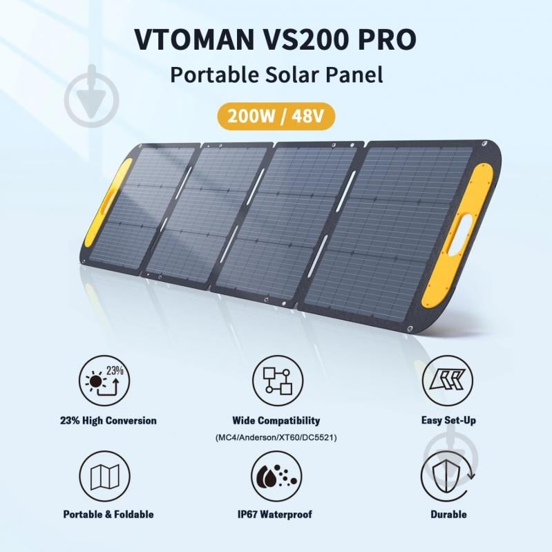 Солнечная панель VTOMAN 200W Pro 48V IP67 MC-4/Anderson/XT60/DC5521 - фото 2 Солнечная панель VTOMAN 200W Pro 48V IP67 MC-4/Anderson/XT60/DC5521 - фото 2