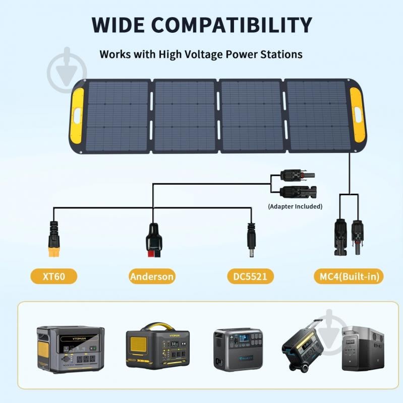 Солнечная панель VTOMAN 200W Pro 48V IP67 MC-4/Anderson/XT60/DC5521 - фото 8 Солнечная панель VTOMAN 200W Pro 48V IP67 MC-4/Anderson/XT60/DC5521 - фото 8