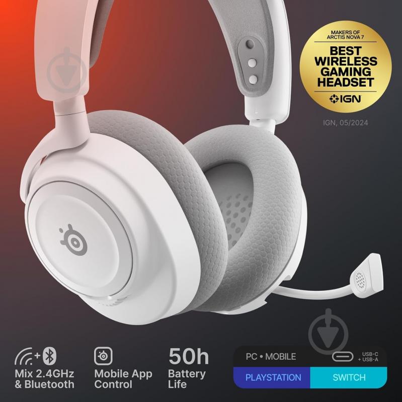 Гарнитура игровая SteelSeries Arctis Nova 7 Gen 2 Wireless white (61731) - фото 6 Гарнитура игровая SteelSeries Arctis Nova 7 Gen 2 Wireless white (61731) - фото 6