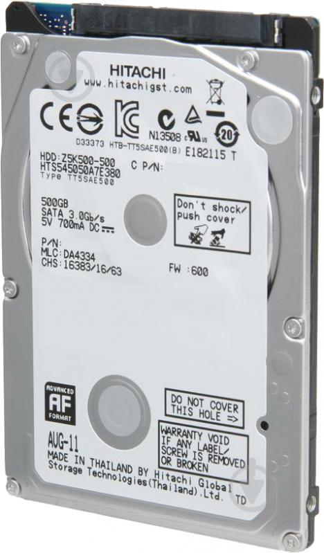 Жесткий диск Hitachi HGST Travelstar Z5K500 500 ГБ 2,5" SATA II (0J11285 / HTS545050A7E380) - фото 2