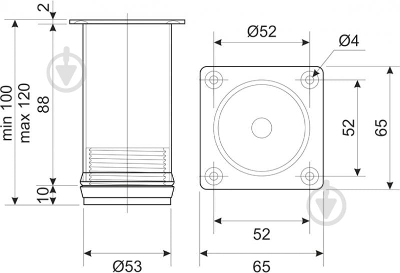 Меблева ніжка DC NL 14/100R регульована хром - фото 4