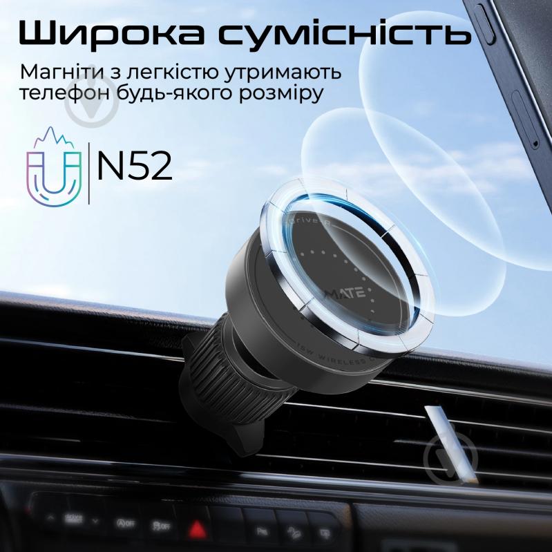 Автодержатель для телефона магнитный с беспроводной зарядкой MagSafе Promate MagDrive-R black - фото 10 Автодержатель для телефона магнитный с беспроводной зарядкой MagSafе Promate MagDrive-R black - фото 10