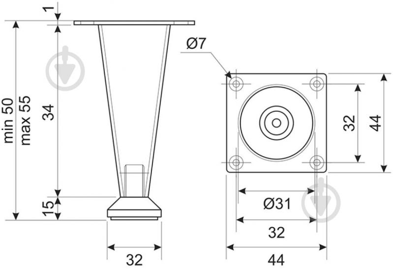 Меблева ніжка DC NL 30/50 G2 хром - фото 4