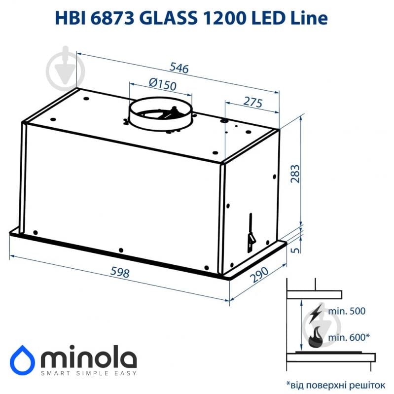 Витяжка Minola HBI 6873 WH GLASS 1200 LED Line повновбудовувана - фото 11