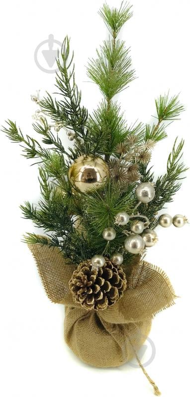 Штучна ялинка хвойний мікс з кульками та шишками 50 см золотий - фото 1