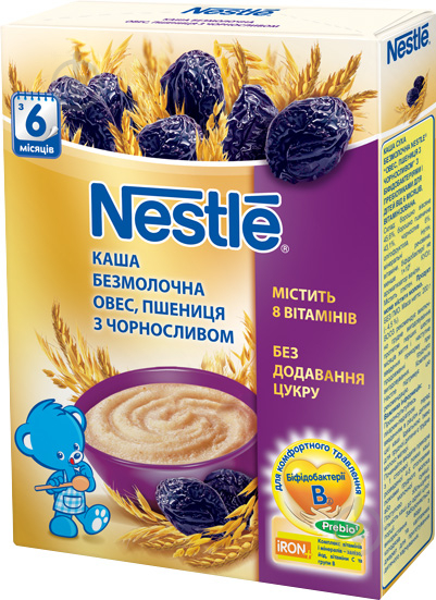 Каша безмолочна Nestle від 6 місяців Помогайка овес, пшениця з чорносливом 200 г - фото 1