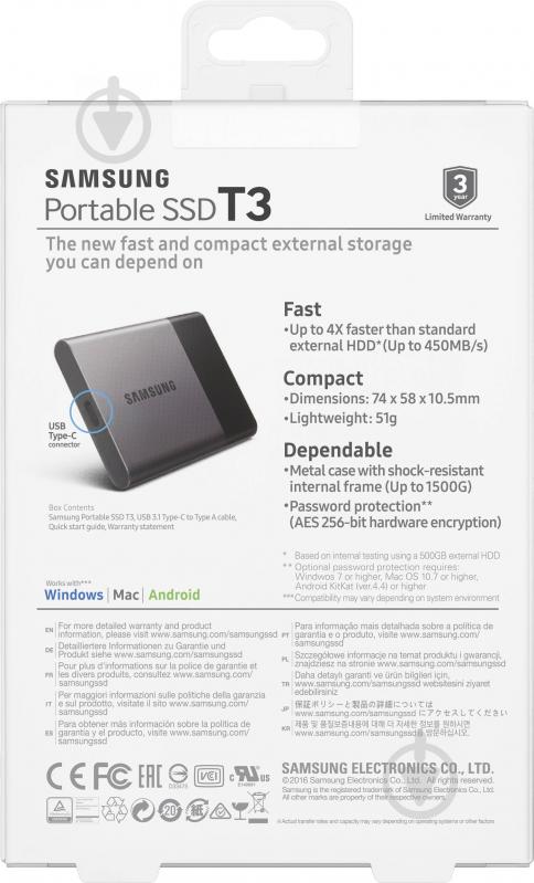 SSD-накопитель Samsung T3 1000GB 2,5" USB 3.1 3D V-NAND (MU-PT1T0B/EU) - фото 11