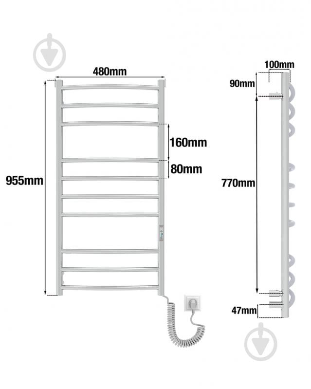 Полотенцесушитель электрический Elna Ладер 10 (960х480х100) нержавека с диммером t - фото 7 Полотенцесушитель электрический Elna Ладер 10 (960х480х100) нержавека с диммером t - фото 7