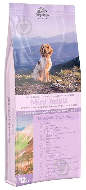 Корм сухий для дорослих собак малих порід (до 11 кг) Carpathian Pet Food Mini Adult куряче м'ясо 12 кг - фото 1