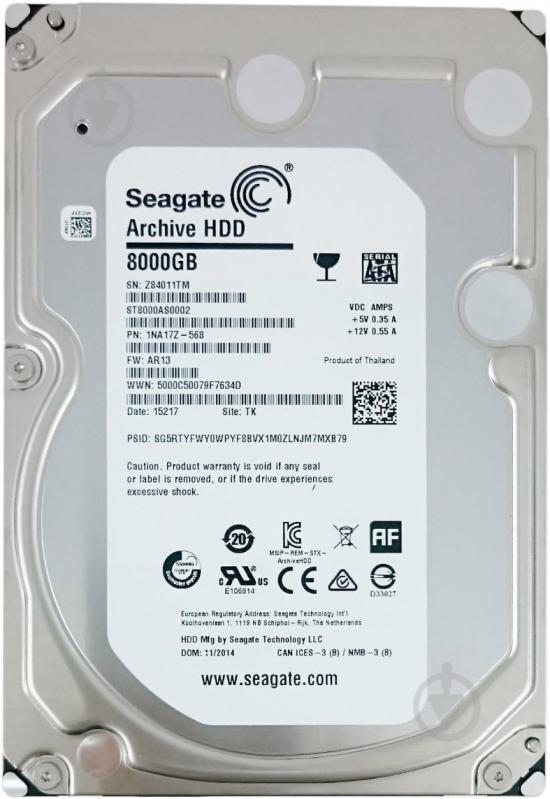 Жесткий диск Seagate Archive 8 ТБ 3,5" SATA III (ST8000AS0002) - фото 1 Жесткий диск Seagate Archive 8 ТБ 3,5" SATA III (ST8000AS0002) - фото 1