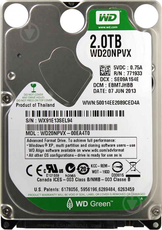 Жесткий диск Western Digital Green 2 ТБ 2,5" SATA III (WD20NPVX) - фото 1 Жесткий диск Western Digital Green 2 ТБ 2,5" SATA III (WD20NPVX) - фото 1