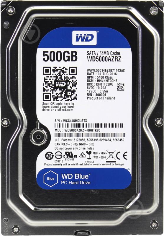 Жесткий диск Western Digital Blue 500 ГБ 3,5" SATA III (WD5000AZRZ) - фото 1