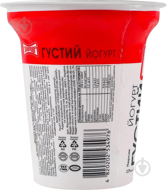 Йогурт Злагода 2.2% густой Персик 230 г - фото 5 Йогурт Злагода 2.2% густой Персик 230 г - фото 5