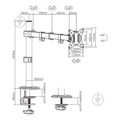 Кронштейн Gembird MA-D1-01, для монитора поворотно-наклонные 17"-32" - фото 2 Кронштейн Gembird MA-D1-01, для монитора поворотно-наклонные 17"-32" - фото 2