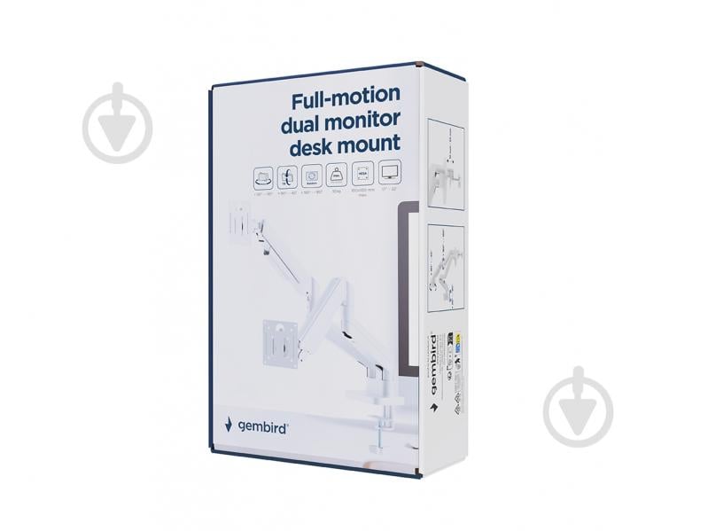 Кронштейн Gembird MA-DA2-06-W, для 2 моніторів (2-10 кг) поворотно-похилі 17"-32" білий - фото 5