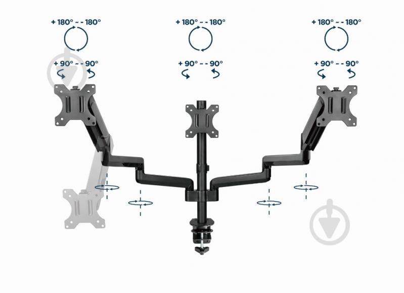 Кронштейн Gembird MA-DA3-01, для 3 мониторов поворотно-наклонные 17"-27" черный - фото 14 Кронштейн Gembird MA-DA3-01, для 3 мониторов поворотно-наклонные 17"-27" черный - фото 14