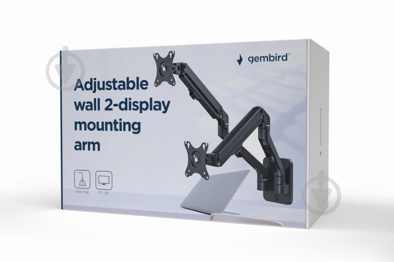 Кронштейн настенный Gembird MA-WA2-01, для 2 мониторов поворотно-наклонные 17"-27" черный - фото 3 Кронштейн настенный Gembird MA-WA2-01, для 2 мониторов поворотно-наклонные 17"-27" черный - фото 3
