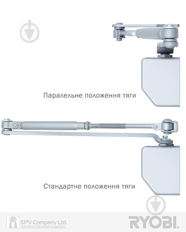 Доводчик дверний RYOBI D-2055V BC UNIV з вітровим гальмом срібний 100 кг - фото 4