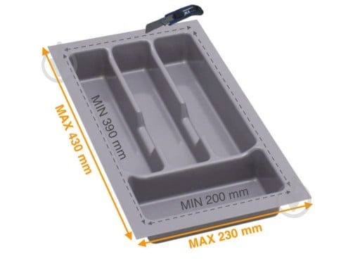 Лоток для столовых приборов Rejs UNI 230x430x45 мм фасад 300 мм пластиковый серый ТЕ13.2501.05.036 - фото 2