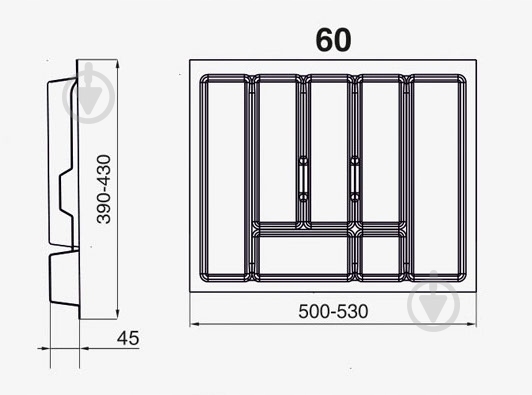 Лоток для столовых приборов Rejs UNI 530x430x45 мм фасад 600 мм пластиковый белый ТЕ13.2504.05.013 - фото 3 Лоток для столовых приборов Rejs UNI 530x430x45 мм фасад 600 мм пластиковый белый ТЕ13.2504.05.013 - фото 3