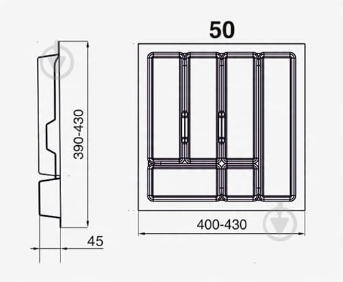 Лоток для столовых приборов Rejs UNI 430x430x45 мм фасад 500 мм пластиковый серый ТЕ13.2503.05.036 - фото 3 Лоток для столовых приборов Rejs UNI 430x430x45 мм фасад 500 мм пластиковый серый ТЕ13.2503.05.036 - фото 3
