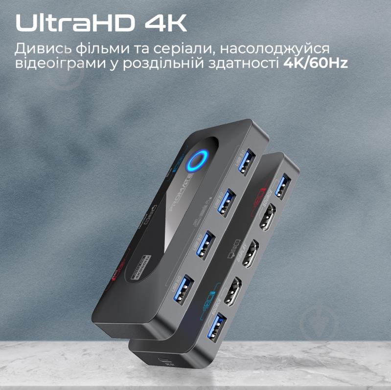 Коммутатор Promate MediaSwitch-KVM 2хHDMI to HDMI, 4хUSB-A - фото 2 Коммутатор Promate MediaSwitch-KVM 2хHDMI to HDMI, 4хUSB-A - фото 2