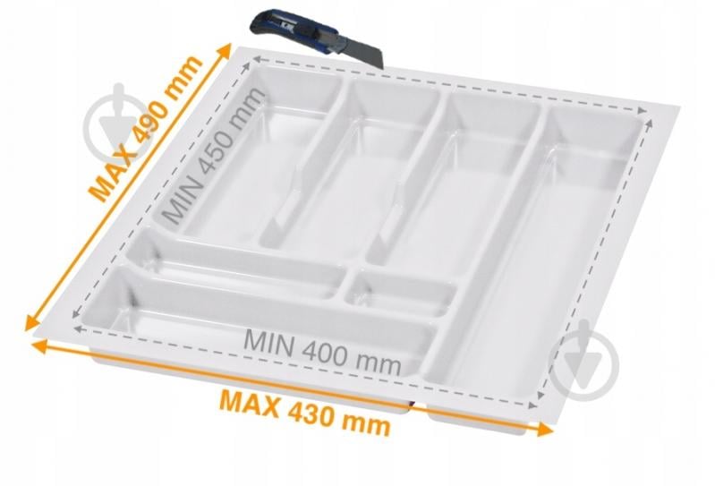 Лоток для столовых приборов Rejs PRO 430x490x45 мм фасад 500 мм пластиковый белый ТЕ13.2666.05.013 - фото 2 Лоток для столовых приборов Rejs PRO 430x490x45 мм фасад 500 мм пластиковый белый ТЕ13.2666.05.013 - фото 2