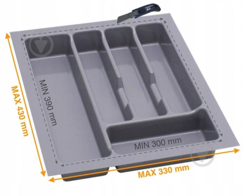 Лоток для столовых приборов Rejs UNI 330x430x45 мм фасад 400 мм пластиковый серый ТЕ13.2502.05.036 - фото 2 Лоток для столовых приборов Rejs UNI 330x430x45 мм фасад 400 мм пластиковый серый ТЕ13.2502.05.036 - фото 2