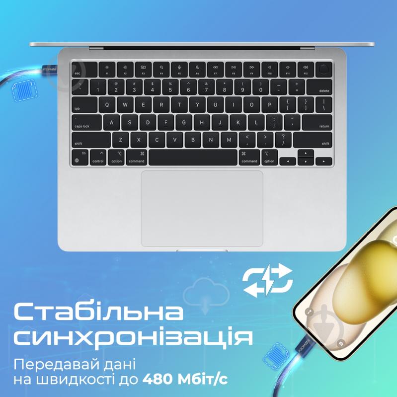 Кабель Promate EcoLine-Ci120 USB-C to Lightning 27W Power Delivery 1,2 м синий (ecoline-ci120.navy) - фото 3 Кабель Promate EcoLine-Ci120 USB-C to Lightning 27W Power Delivery 1,2 м синий (ecoline-ci120.navy) - фото 3