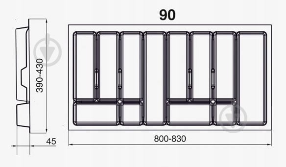 Лоток для столових приборів Rejs UNI 830x430x45 мм фасад 900 мм пластиковий білий ТЕ13.2506.05.013 - фото 3