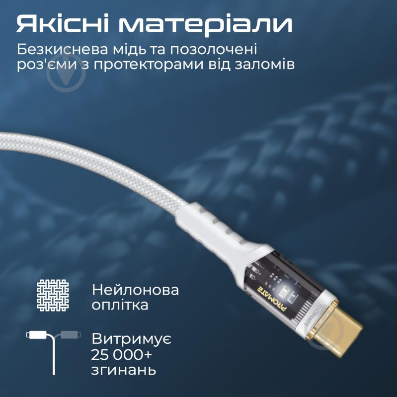 Кабель Promate Lucidline-CC120 USB-C to USB-C 100W Power Delivery 1,2 м white (lucidline-cc120.white) - фото 5