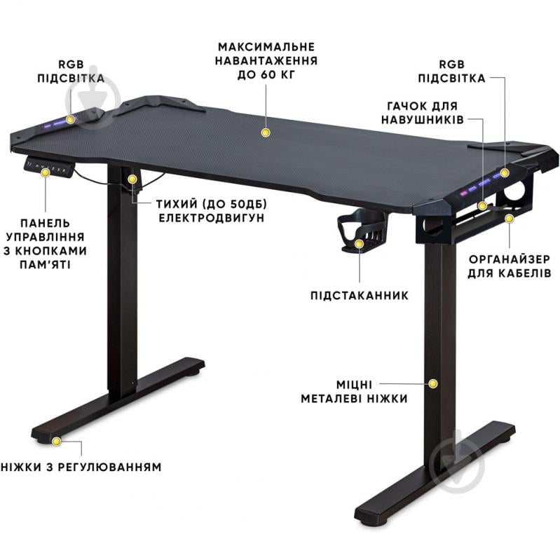 Стол компьютерный Mealux PowerDesk Carbon RGB - фото 4