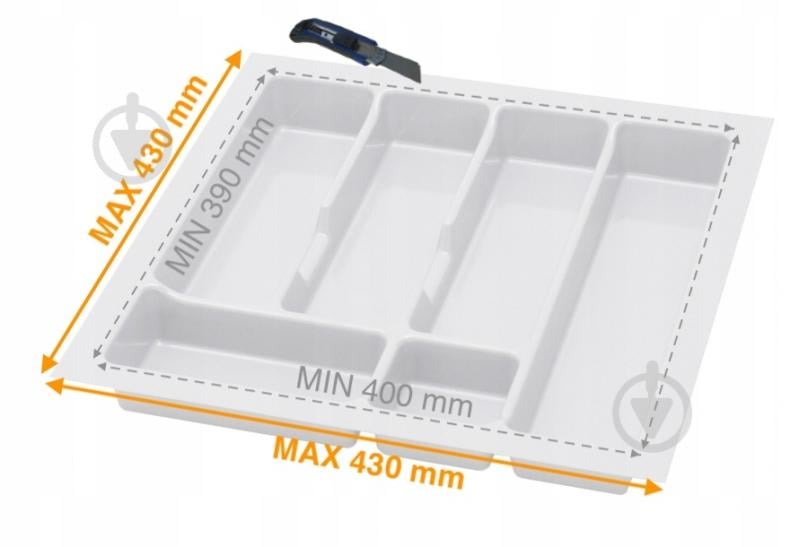 Лоток для столовых приборов Rejs UNI 430x430x45 мм фасад 500 мм пластиковый белый ТЕ13.2503.05.013 - фото 2