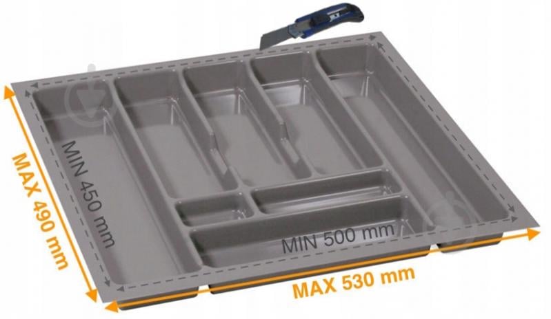 Лоток для столових приборів Rejs PRO 530x490x45 мм фасад 600 мм пластиковий сірий ТЕ13.2667.05.036 - фото 2 Лоток для столових приборів Rejs PRO 530x490x45 мм фасад 600 мм пластиковий сірий ТЕ13.2667.05.036 - фото 2