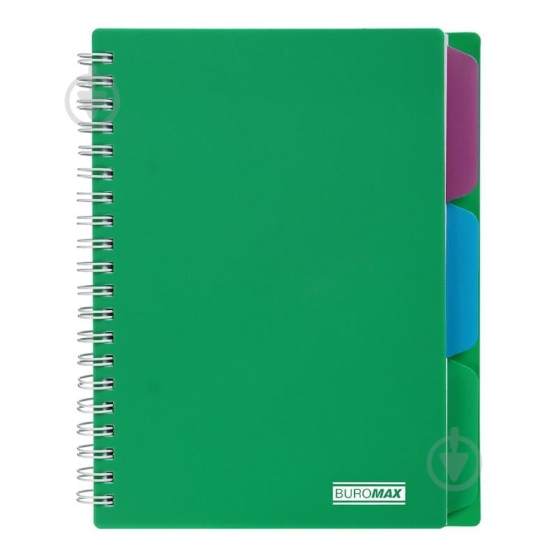 Зошит на пружині Buromax BRIGHT В6 (128x182) 100 арк. клітинка 3 розділювачі зелений BM.24365912-04 - фото 1