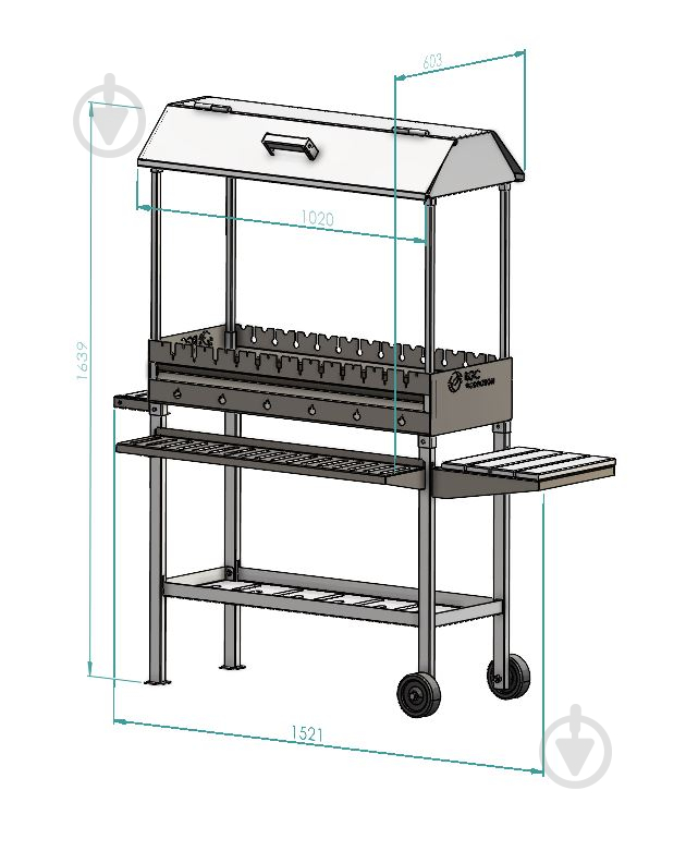Мангал-барбекю RGC Production трансформер стационарный 1530х650х1150 с колесиками - фото 5