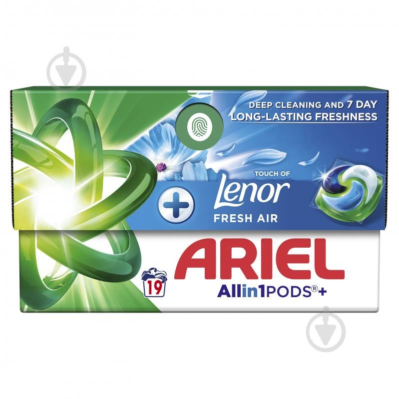 Капсулы для машинной стирки Ariel Все-в-1 Прикосновение свежего воздуха Lenor 19 шт. - фото 2